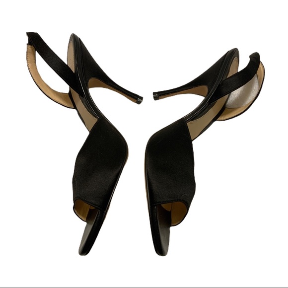 Cole Haan Black satin sling back peep-toe heels 9B - Picture 2 of 13